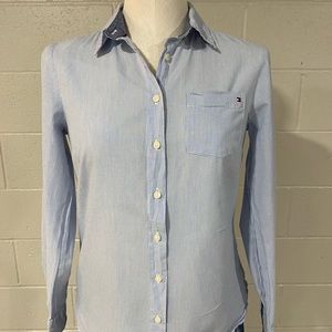 Size small blue striped long sleeve blouse